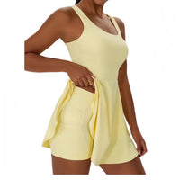 Arc Dress Yellow - built-in shorts detail