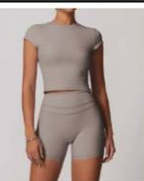 Rib Shorts Set Taupe