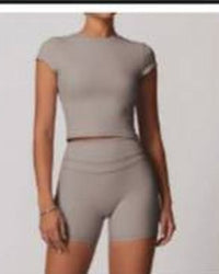Rib Shorts Set Taupe
